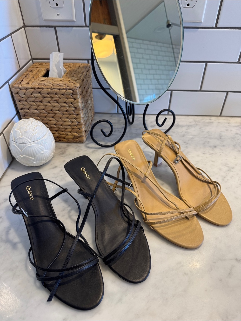 QUINCE Italian Leather 70mm Strappy Heels Pair